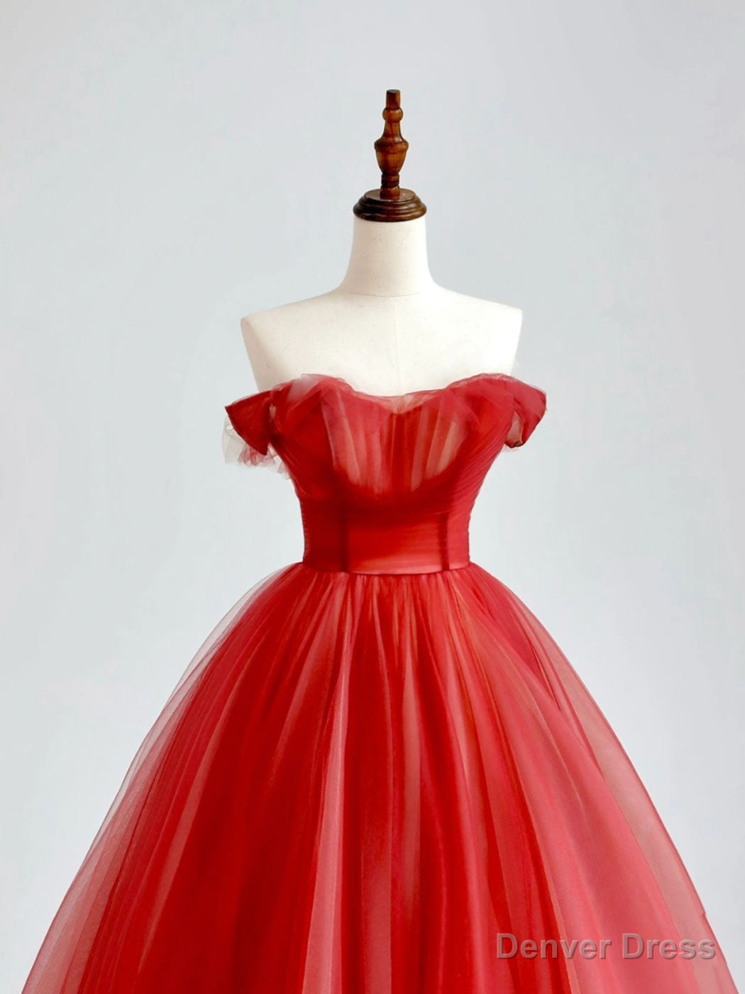 Red A Line Long Prom Dress, Red Tulle Prom Graduation Dresses