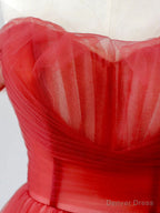 Red A Line Long Prom Dress, Red Tulle Prom Graduation Dresses