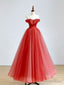 Red A Line Long Prom Dress, Red Tulle Prom Graduation Dresses