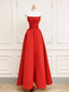 Red A Line Satin Long Prom Dress, Red Long Prom Dresses