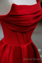 Red A-Line Satin Scoop Long Prom Dress Party Dress, Red Satin Evening Dress