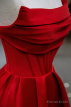 Red A Line Satin Scoop Long Prom Dress Prom Dress, Red Satin Prom Dresses