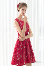 Red A Line Sleeveless Short Lace Homecoming Dresses