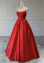 Red A Line Sleeveless Square Neckline Satin Prom Dresses