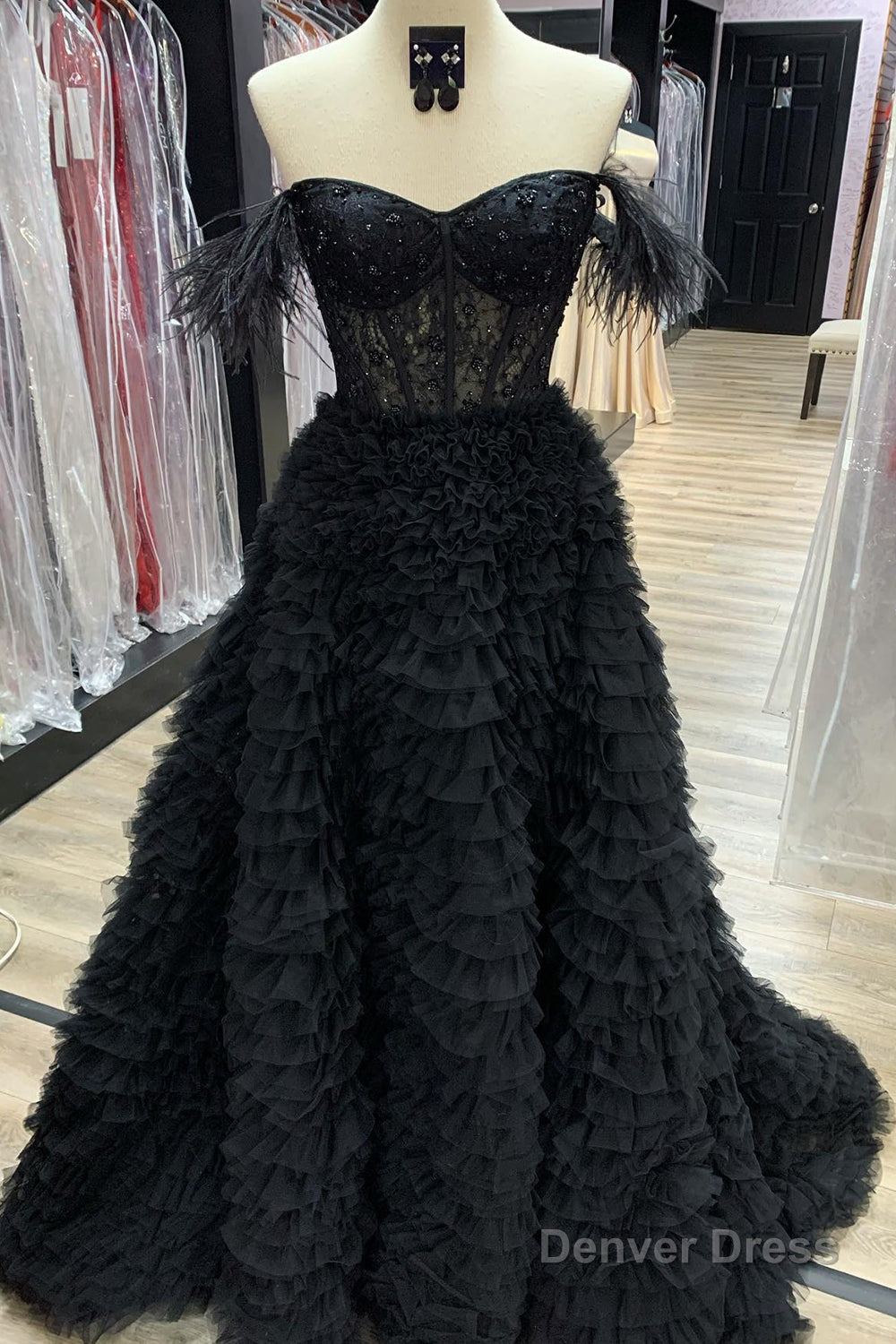 Red A Line Sweetheart Tiered Tulle Long Prom Dresses With Slit