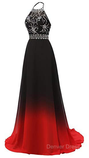 Red And Black Halter Beaded Chiffon Party Dresses, A-Line Gradient Evening Dresses Secondary image