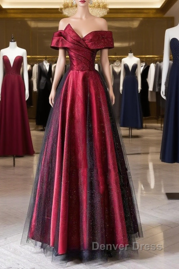 Red And Black Satin Party Dresses Prom Dresses, A-Line Satin Evening Dresses Main image