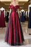 Red And Black Satin Party Dresses Prom Dresses, A-Line Satin Evening Dresses