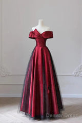 Red And Black Satin Party Dress Prom Dress, A-Line Satin Evening Dress