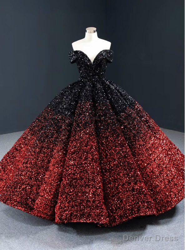 Red And Black Sequins Off the Shoulder Prom Dresses Main image