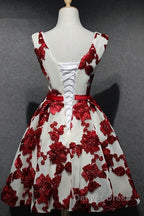 Red And White Short Homecoming Dress, Lace Up Back Prom Dress, Pretty Prom Dresses