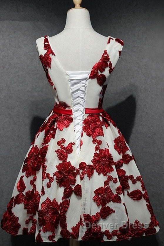 Red And White Short Homecoming Dress, Lace Up Back Prom Dress, Pretty Prom Dresses