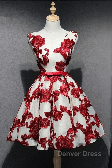 Red And White Short Homecoming Dress, Lace Up Back Prom Dress, Pretty Prom Dresses