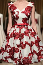 Red And White Short Homecoming Dress, Lace Up Back Prom Dress, Pretty Prom Dresses