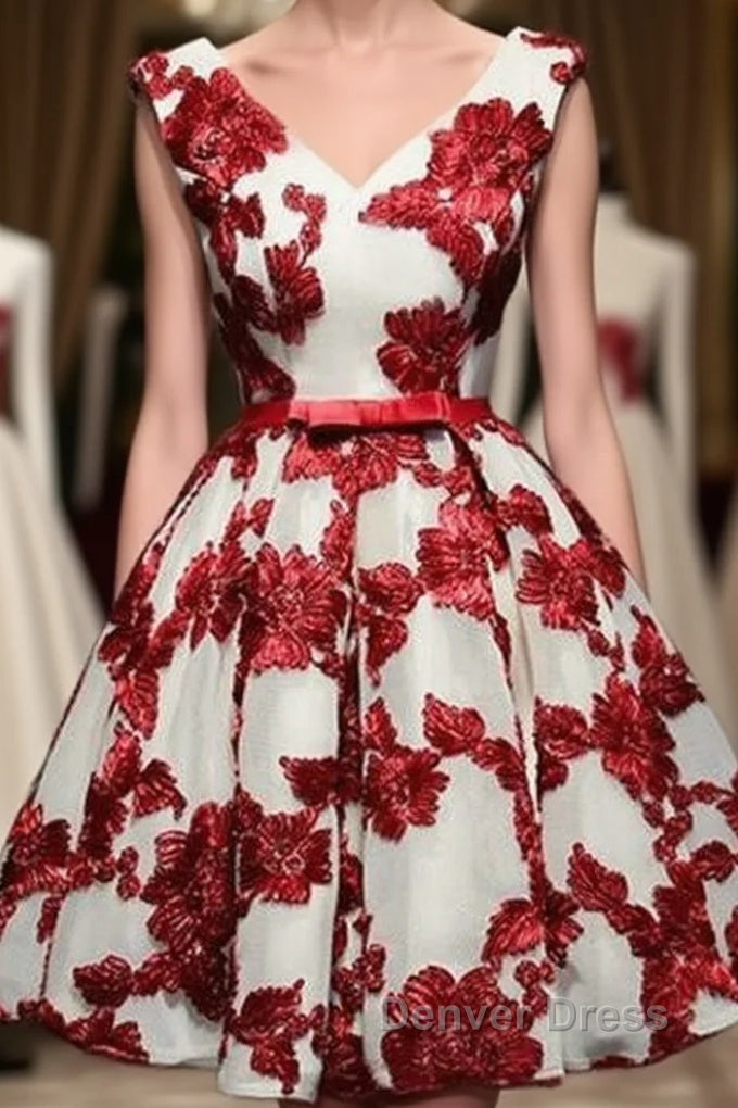 Red And White Short Homecoming Dress, Lace Up Back Prom Dress, Pretty Prom Dresses Main image