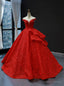 Red Ball Gowns Lace Off the Shoulder Floor Length Quinceanera Dresses