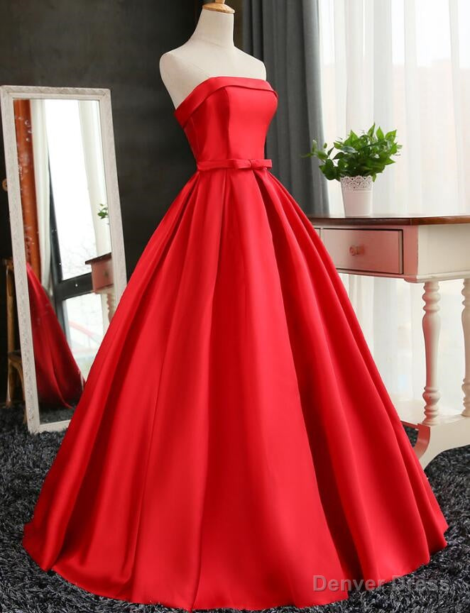 Red Ball Gowns Long Satin Pleats Floor Length Prom Gown Main image