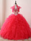 Red Ball Gown Sweetheart Neck Appliques Organza 16 Birthday Dress