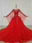 Red Ball Gowns Tulle Long Sleeve Beading Sequins Wedding Dresses