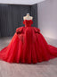 Red Ball Gowns Tulle Strapless Appliques Prom Dresses