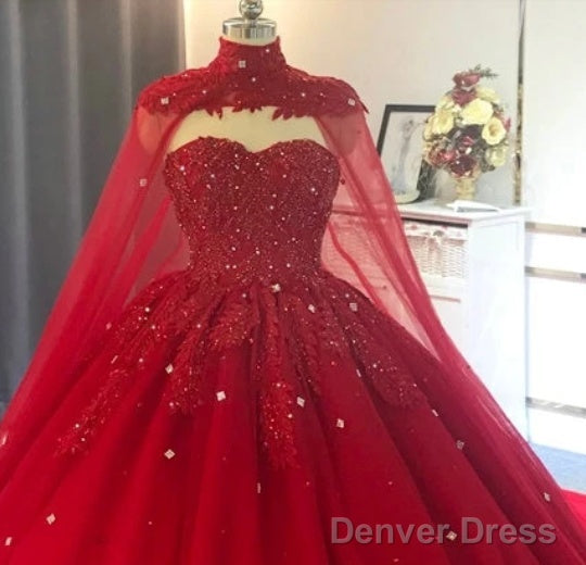 Red Ball Gown Wedding Dresses Crystals Sweet 16 Quinceanera Dress