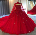 Red Ball Gowns Wedding Dress Crystals Sweet 16 Quinceanera Dress,Prom Dresses with Train