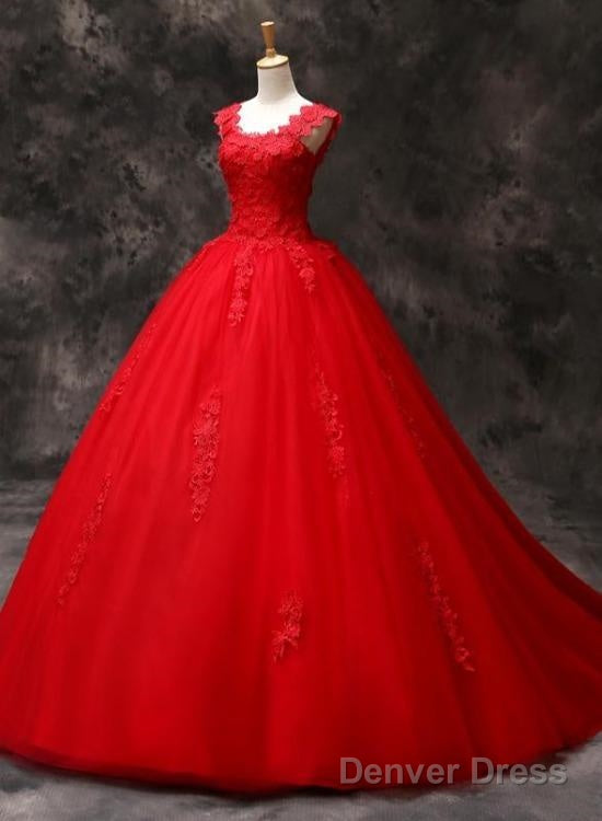 Red Ball Gown Wedding Dresses Lace Tulle Sweet 16 Dresses Secondary image