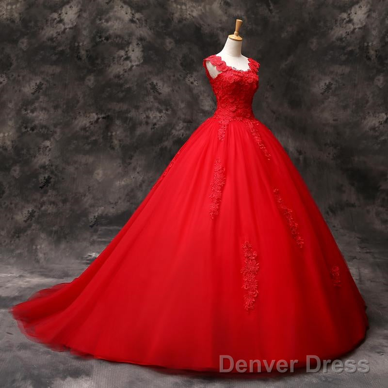 Red Ball Gowns Wedding Dress Lace Tulle Sweet 16 Dresses