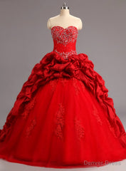 Red Ball Gowns Ruffles Tulle Taffeta Lace Appliques For 15 Year