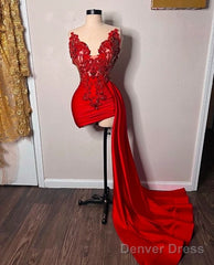 Red Beaded Appliques With Train Prom Dresses拢卢Sweetheart Mini Cocktail Evening Dress