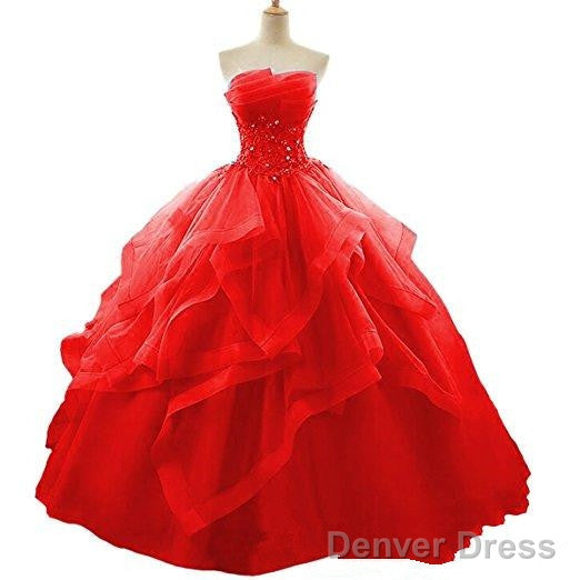 Red Beaded Lacesweet 16 Ball Gown Layers Formal Dress, Prom Dress Party Gowns Red Lace Evening Dresses Secondary image