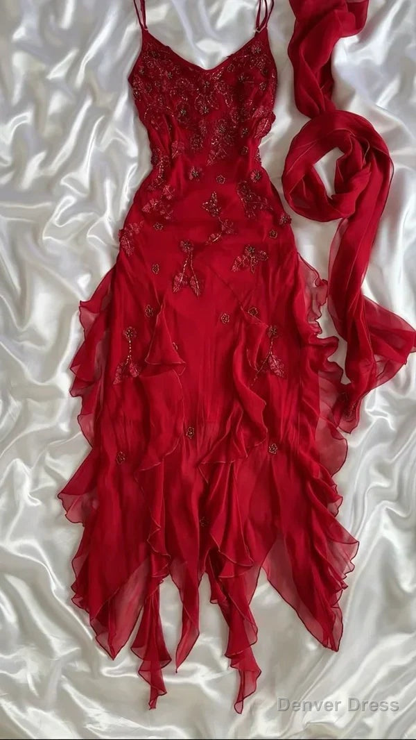 Red Chiffon Beaded Long Prom Gowns Prom Dresses Main image