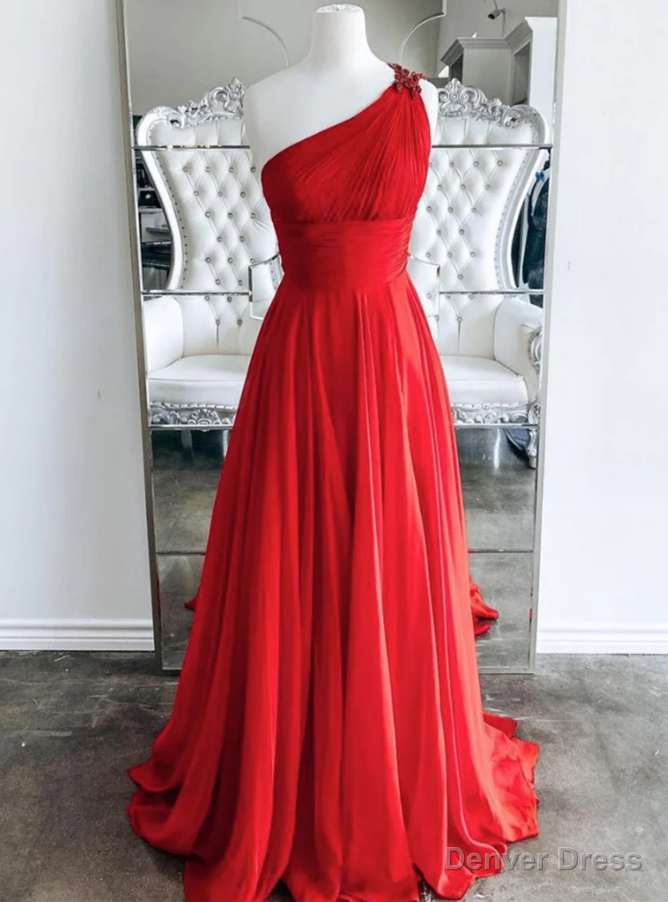 Red Chiffon One Shoulder Prom Dresses Main image