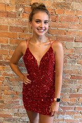 red criss cross straps sequins tight short hoco dress