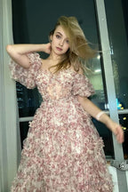 Red Floral Off the Shoulder Long Prom Dresses