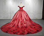 Red Flower Off The Shoulder Quinceaera Dresses
