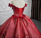 Red Flower Off The Shoulder Quinceaera Dresses