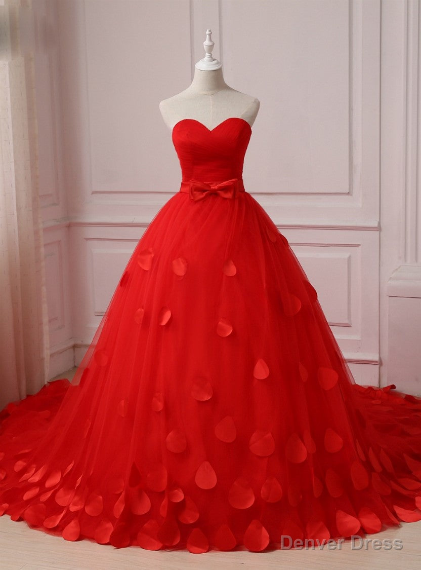 Red Flower Petals Ruched Sweetheart Sleeveless Wedding Dress Main image