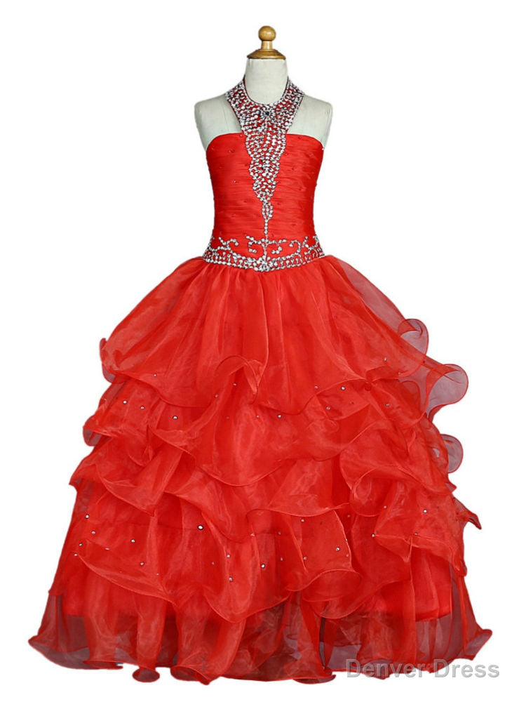 Red Girls Pageant Dresses For Weddings Ball Gowns Halter Main image