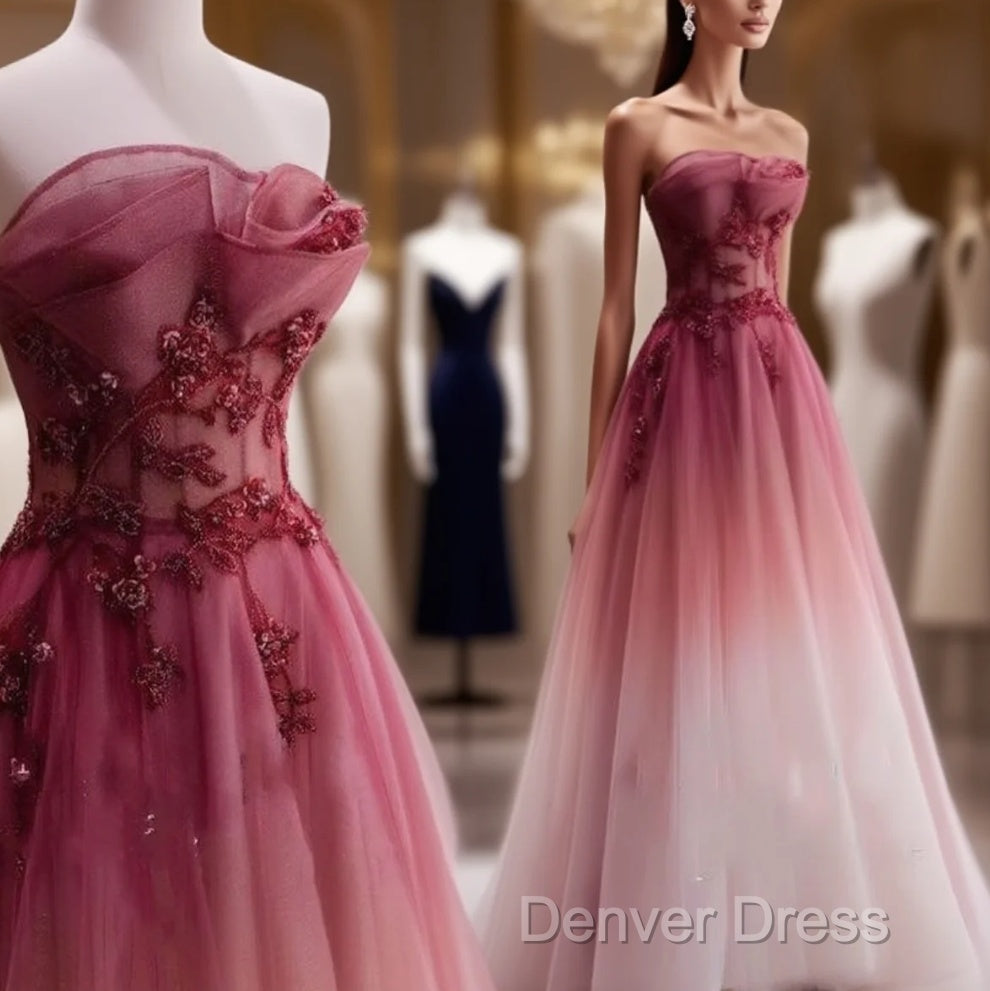 Red Gradient Prom Dresses Vintage Strapless Red Wedding Dresses Evening Dresses Main image