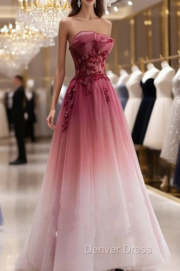 Red Gradient Prom Dresses Vintage Wedding Dresses Red Strapless Party Dresses With Beaded Bridal Dresses Main image