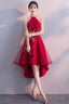 Red High Low Halter Stylish Prom Dress, Cute Prom Dresses