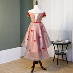 Red High Low Tulle Off Shoulder Prom Dress, Red Homecoming Dresses