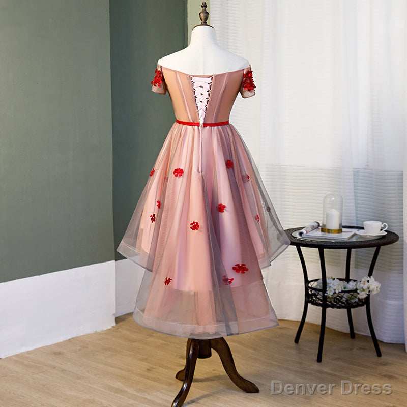 Red High Low Tulle Off Shoulder Prom Dress, Red Homecoming Dresses