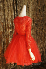 Red Lace Long Prom Dresses Red Tulle Lace Short Prom Dresses