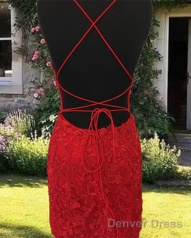 Red Lace Strappy Back Bodycon Homecoming Dresses Secondary image