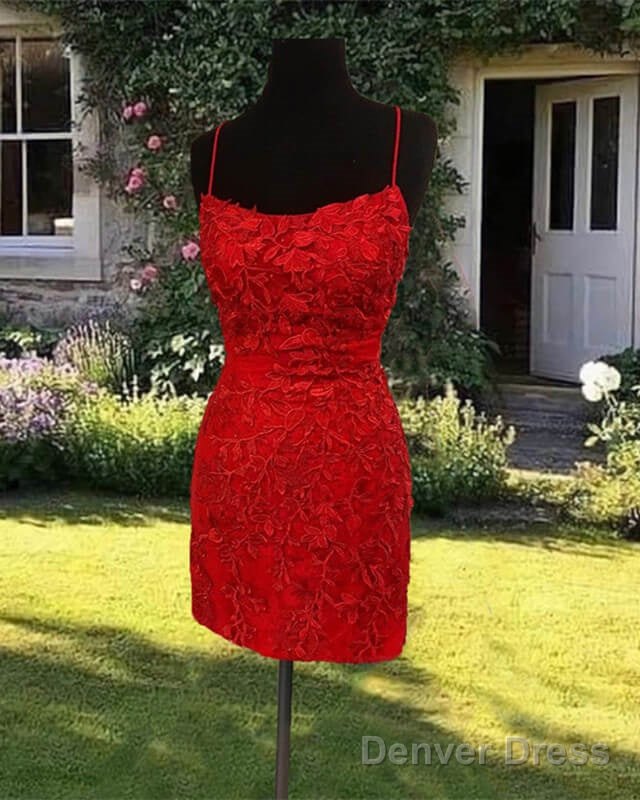 Red Lace Strappy Back Bodycon Homecoming Dresses Main image