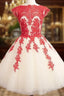 Red Lace Tulle Short Prom Dresses, Homecoming Dresses