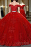 Red Long Princess Off the Shoulder Tulle Lace Wedding Dresses