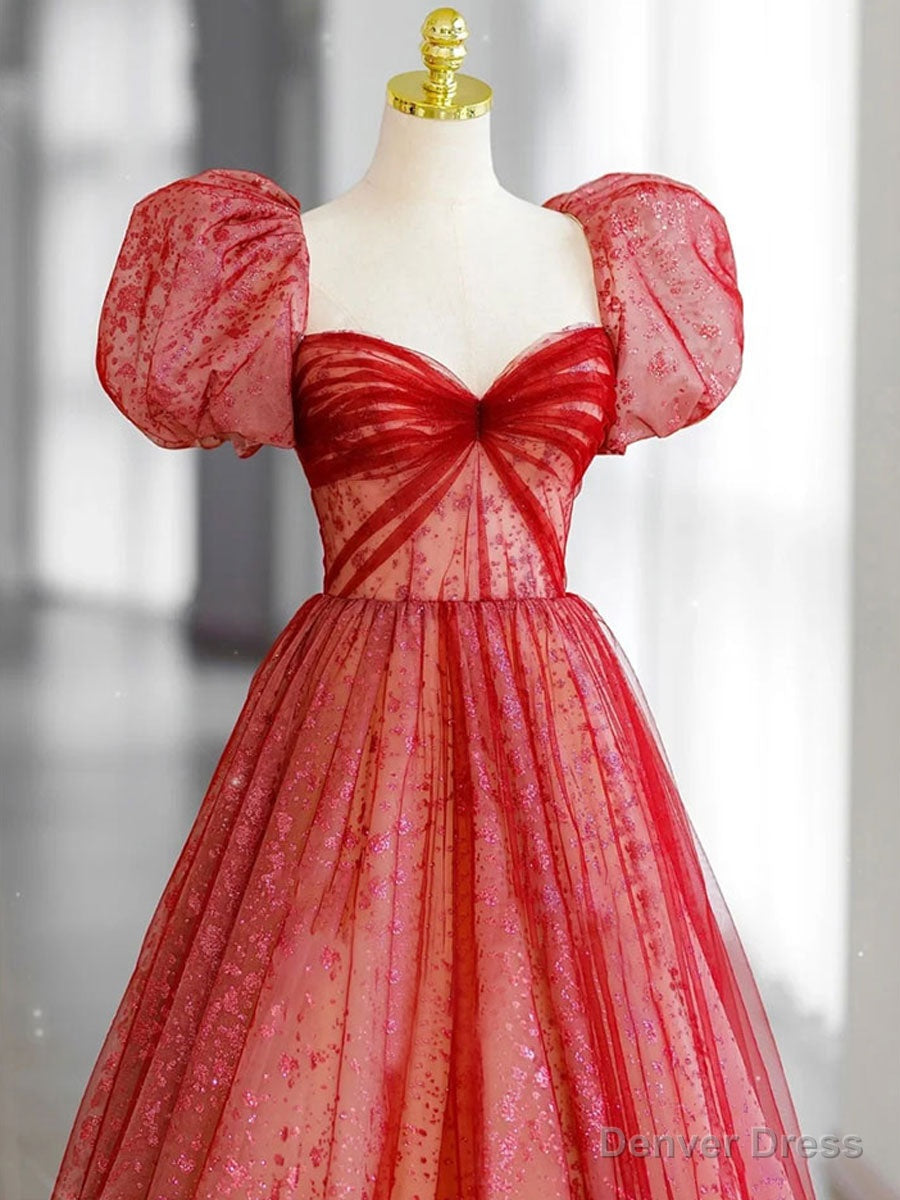 Red Long Prom Dress, Aline Red Prom Graduation Dresses
